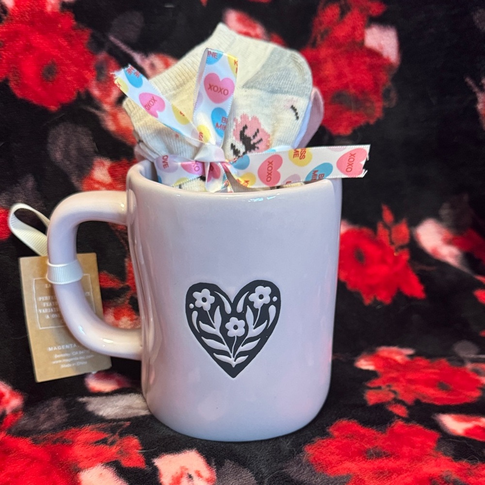 Rae Dunn Light Pink Mug with Heart and Let Love Bloom Design